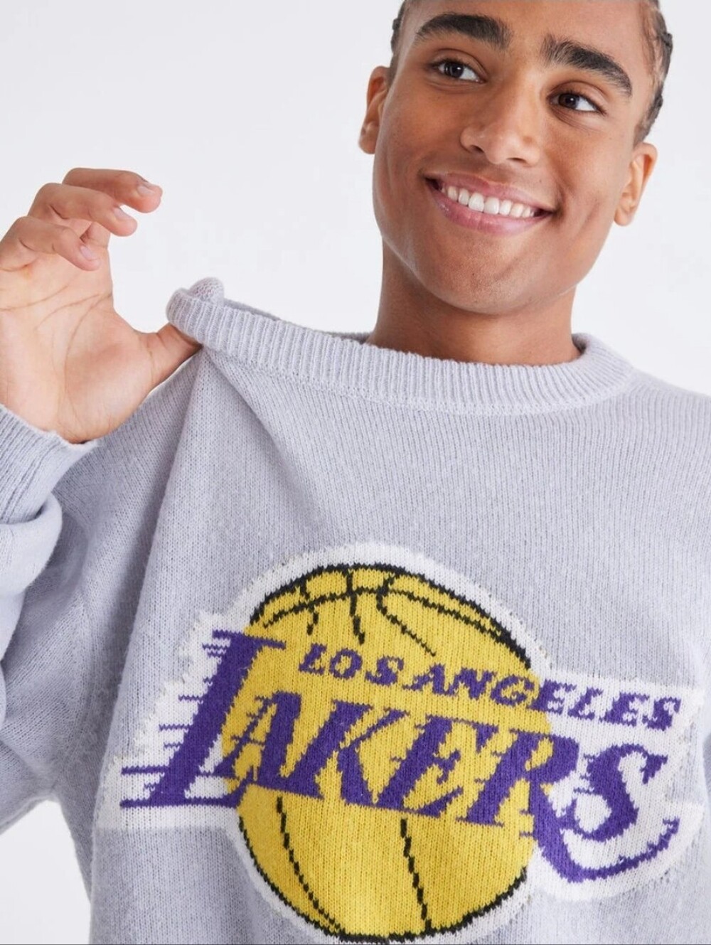 Los Angeles Lakers Light Gray Crewneck Sweater with Team Logo